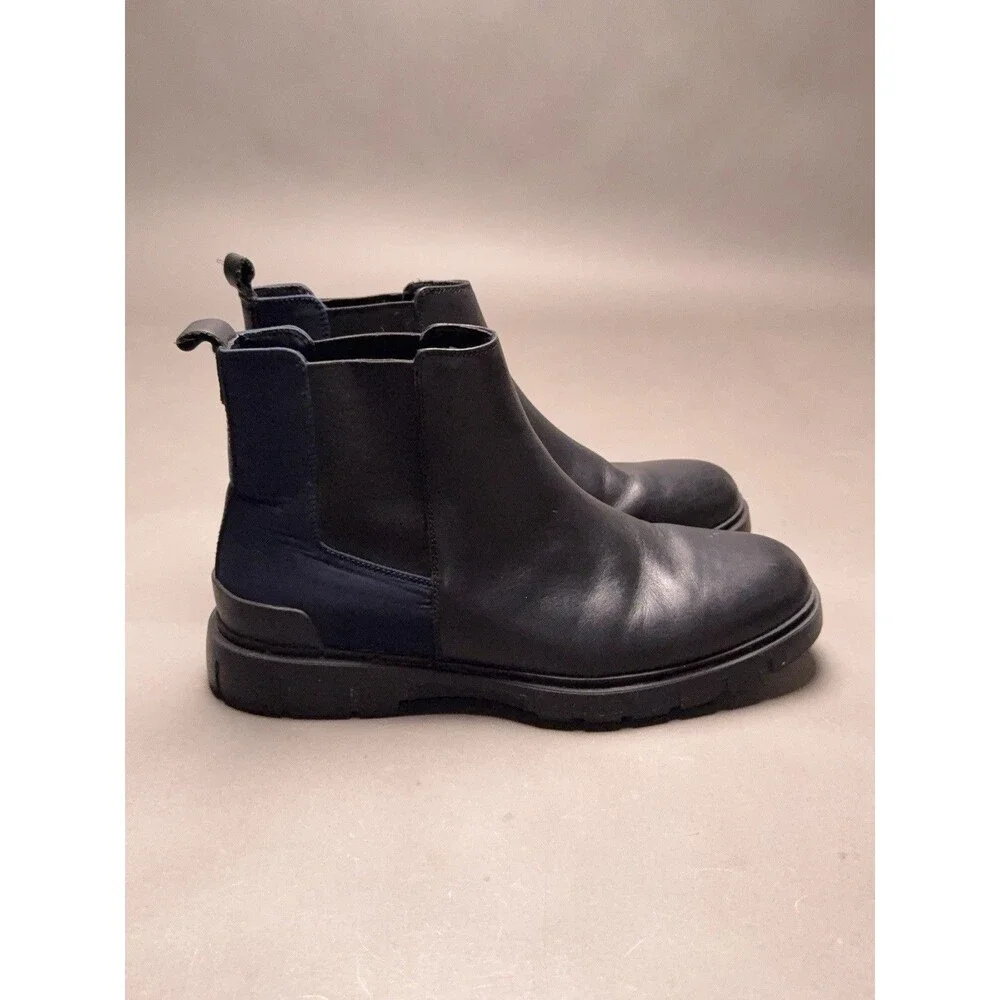 Calvin Klein CMMove Boots Mens Size 11 Black Blue Leather Chelsea Ankle Pull On